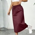 thumbnail image 3 of Inleife Women's High-Waisted A-Line Skirts Leisure Commuting Loose Elastic Waist Solid Color Skirt Split Skirt Red M, 3 of 5