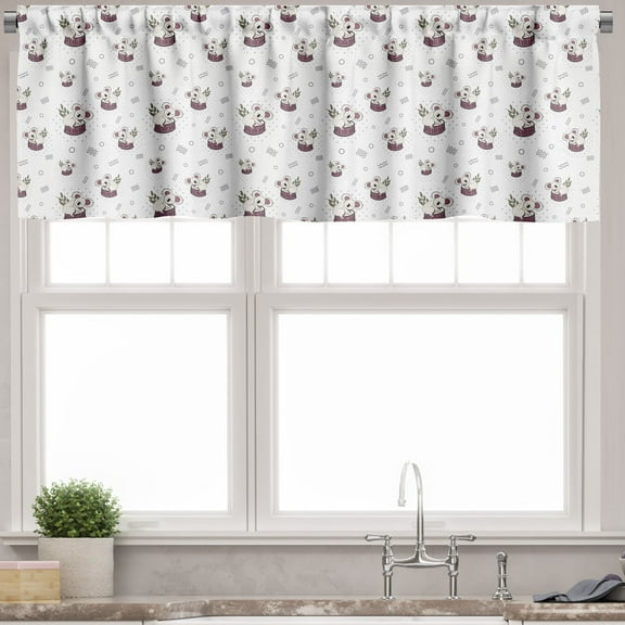 Ambesonne Animal Valance Pack of 2, Bear Koalas Pattern Circles, 54"X12", White Mauve Taupe