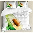 thumbnail image 1 of Avocado Queen Size Duvet Cover Set, Simplistic Watercolor Art Effect Doodle Slice Tasty Gourmet Vegetable, Decorative 3 Piece Bedding Set with 2 Pillow Shams, Pale Green Brown Green, by Ambesonne, 1 of 3