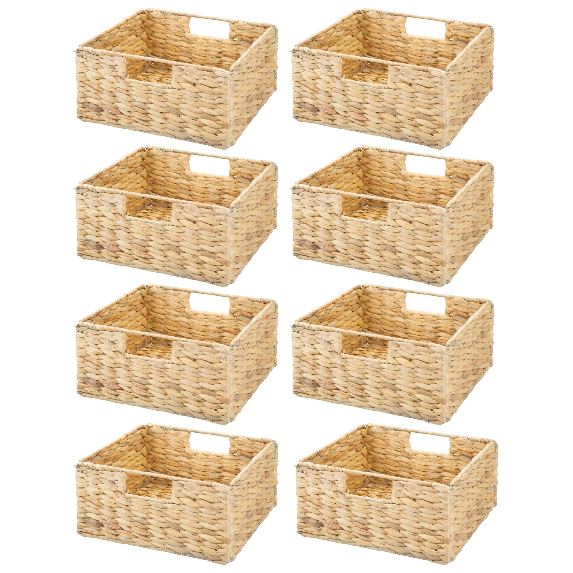 mDesign Woven Hyacinth Kitchen Basket Organizer with Handles - 8 Pack - Natural