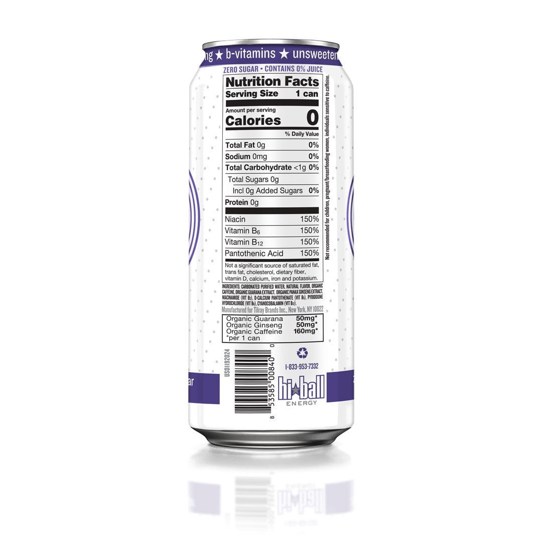 Hiball Clean Energy Drink, Zero Sugar Caffeinated Seltzer Water, Blackberry, 16 Fl Oz, 12 Pack