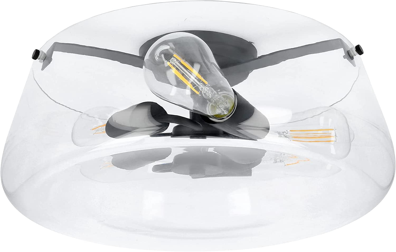 Luminance Stella Black 3 LT 100W Flush Mount Ceiling Light | Modern Metal Fixture with Round Clear Glass Shade F27024-31