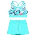 thumbnail image 3 of Sholeno Kids Girls Swimwear 2 Piece Athletic Tankini Swimsuit Floral Print Crop Top With Booty Shorts Leaf&Light Green 12, 3 of 7