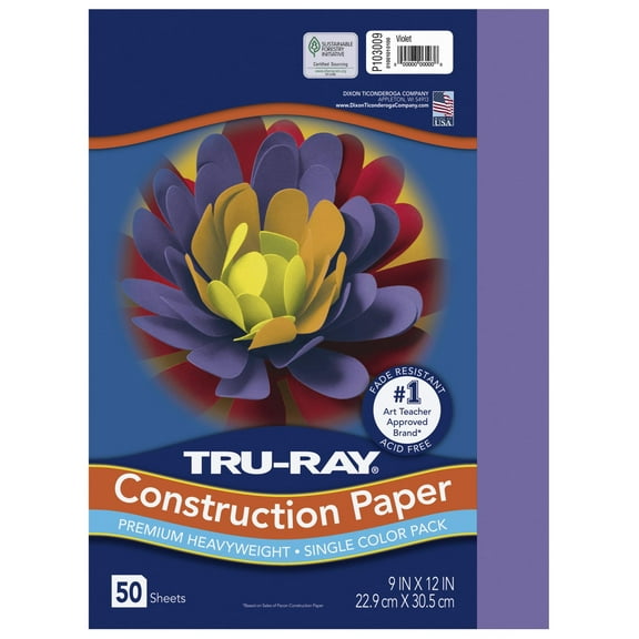 Pacon Tru-Ray Heavyweight Construction TSF6 Paper, Violet, 9" x 12", 50 Sheets