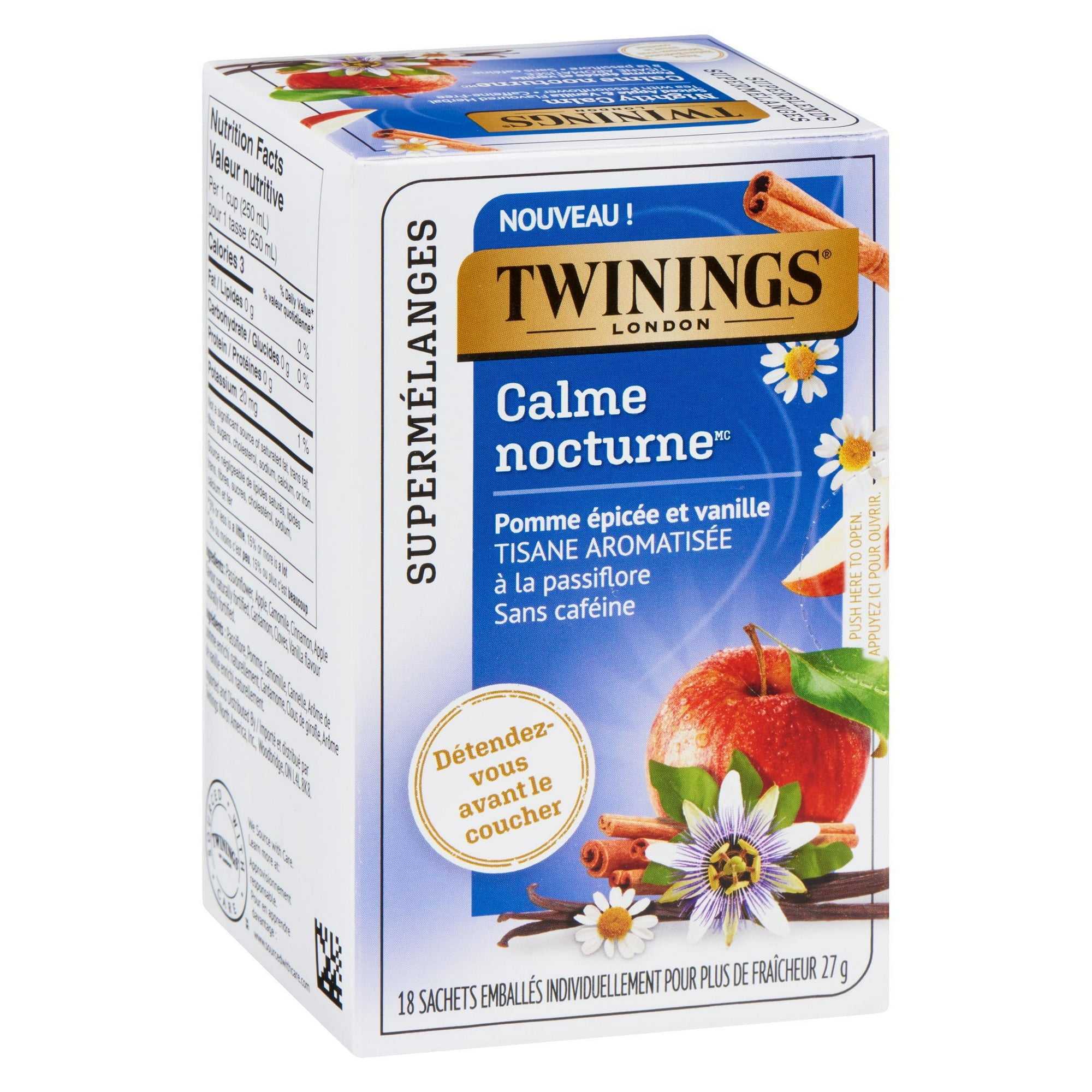 Twinings Supermélanges Calme nocturne 18 Sachets de thé Pomme Épicée et Vanille
