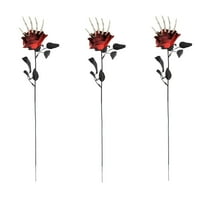 PEIBang 3Pcs Halloween Rose Flowers,Artificial Silk Roses Flowers with Skeleton Hand,Long Stem Bouquets for Home Wedding Party Decor