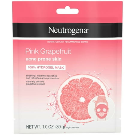 3 Pack - Neutrogena Pink Grapefruit 100% Hydrogel Face Mask Acne Prone Skin Naturally Grapefruit Extract, Single-Use