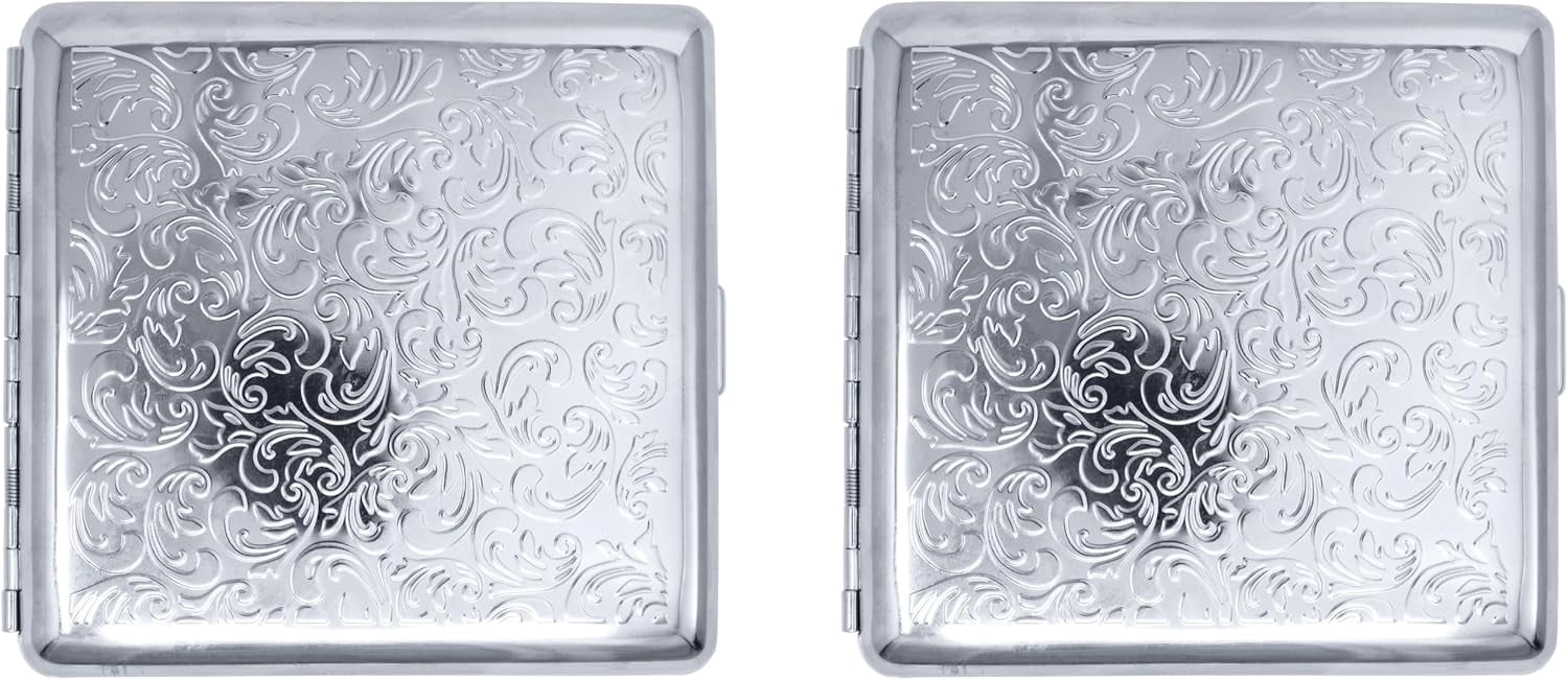 Silver Metal-Plated Cigarette Case & Stash Box (Full Pack - King Size Cigarettes)