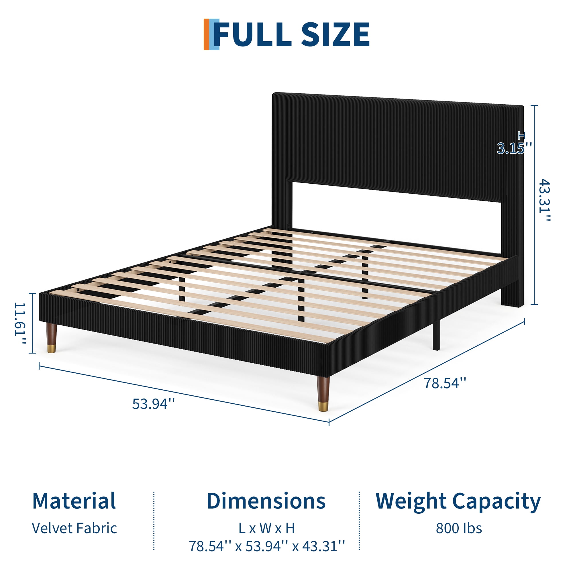 Upholstered Bed Frame with Headboard, Full Size Platform Bed - Corduroy, Noise-Free, Wood Slats, Easy Assembly