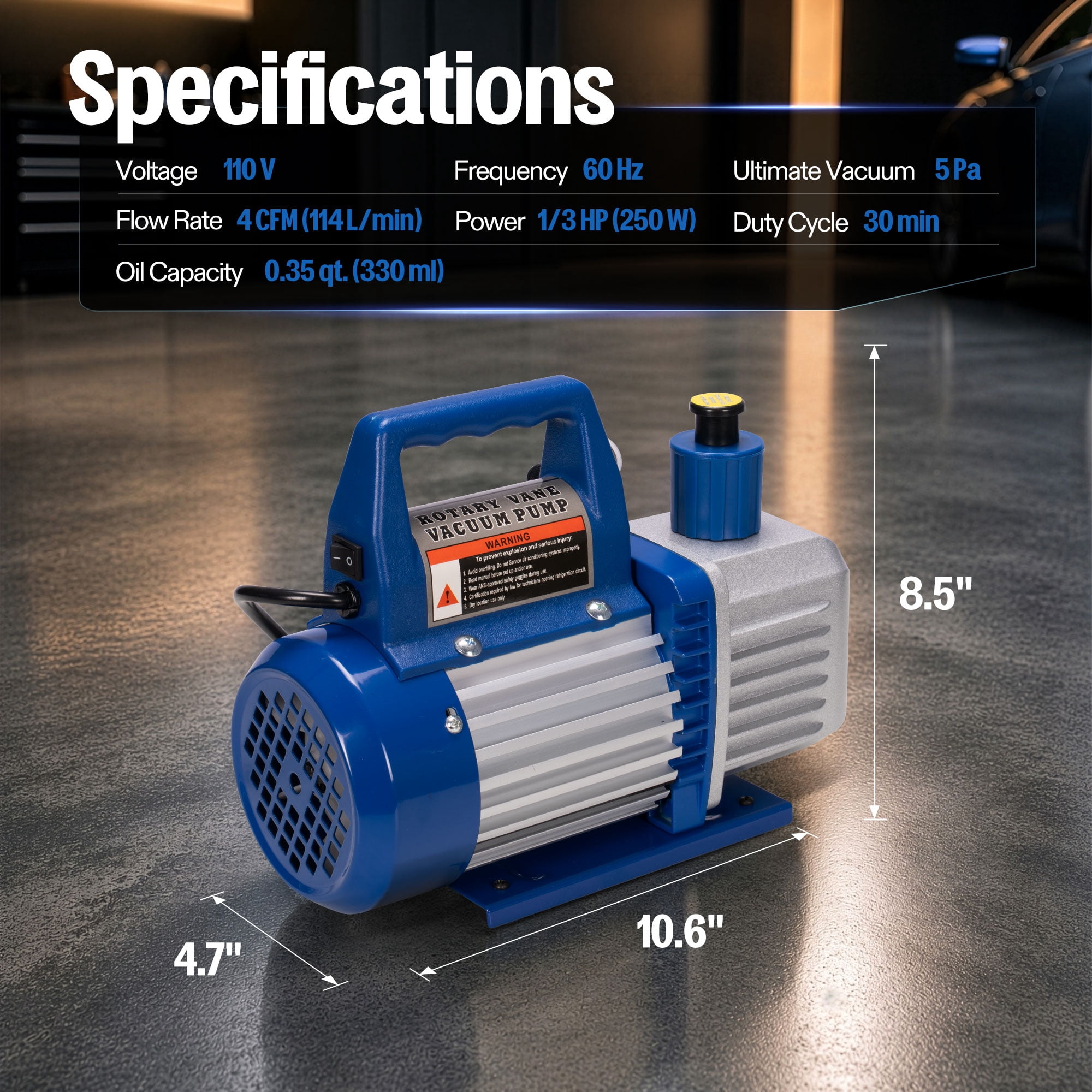 SPECSTAR 110V 1/3 HP 4CFM Single Stage Rotary Vane Vacuum Pump Kit,Blue