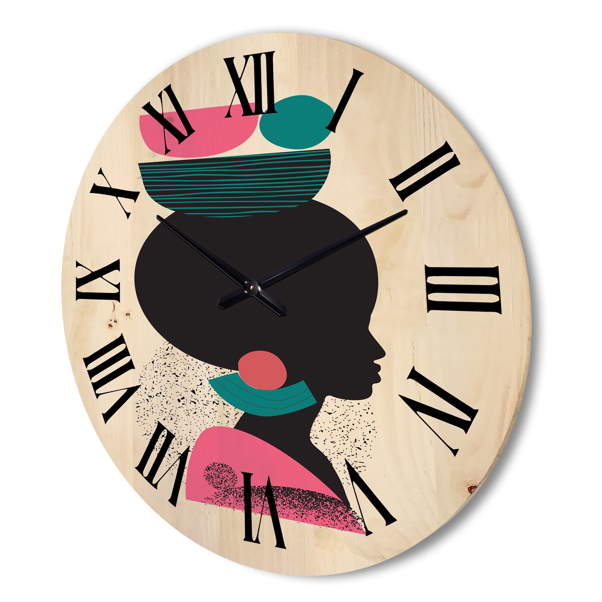 Designart 'Ethnic Geometric Silhouette of African American II' Modern Wood Wall Clock