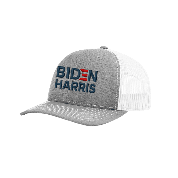 Political Biden Harris 2020 Joe Biden Kamala Harris Embroidered Men's Mesh Back Trucker Hat-Heather Grey/White