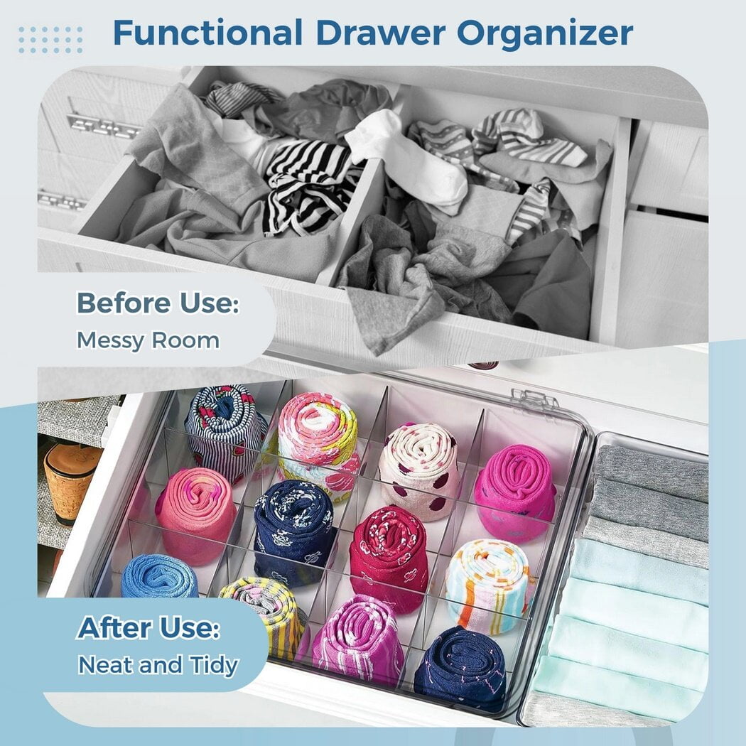 16-Cell PET Clear Tie Organizer Box, Stackable, Clothing Dividers