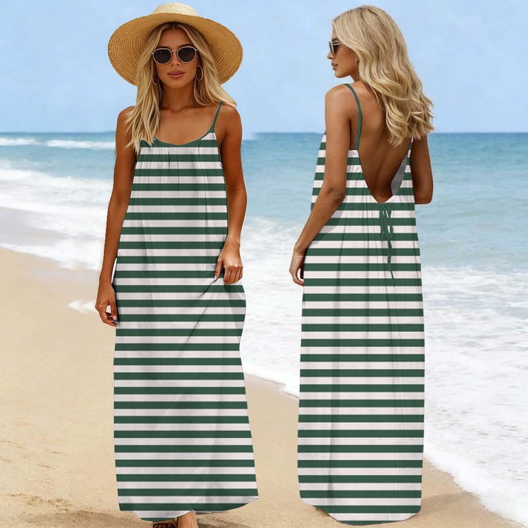 Beach Dresses for Women 2026 cotton linen Tshirt Dress Striped Sleeveless beach  dresses Fashion Beach Vacation Clothes - Walmart.com