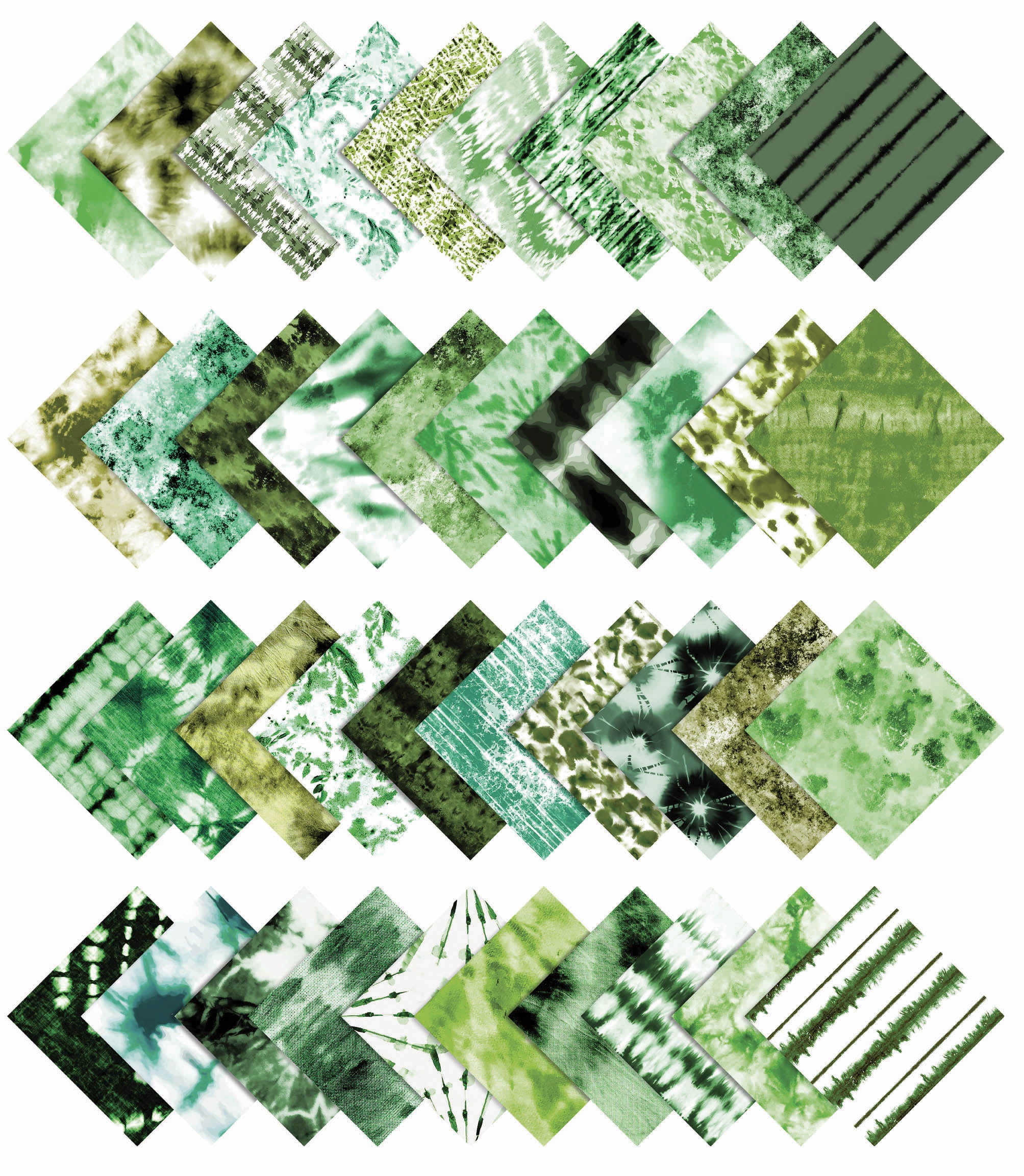 Soimoi 40Pcs Tie Dye Print Precut Fabrics Strips Roll Up 1.5x42inches Cotton Jelly Rolls For Quilting - Green