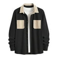 thumbnail image 5 of Men's Corduroy Button Down Shirts Color Block Jackets Casual Long Sleeve Shacket Lightweight Overshirts With Pockets (M, Black), 5 of 5