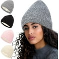 thumbnail image 2 of 2Pcs Womens Satin Lined Knit Beanie Hat Winter Warm Cuffed Knitted Silk Lining Hat Soft Stretch Cable Skull Cap, 2 of 7