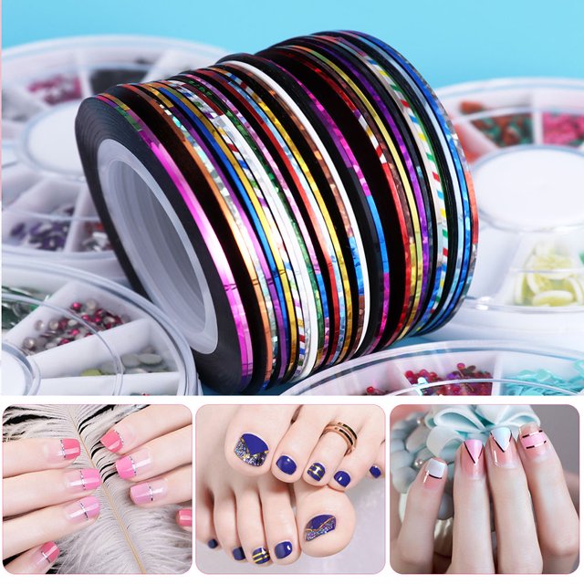 SKISUNO 42Pcs Nail Art Tape Stripe Line with Dispenser for Nail Use Assorted Color