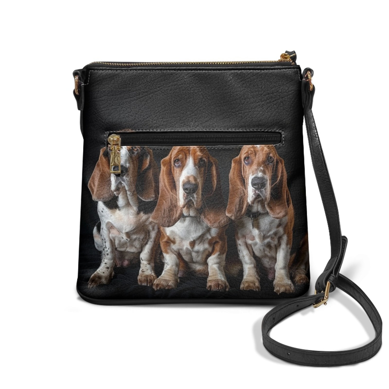 LedBack Basset Hound Print Crossbody Bags for Women Leather Hobo Purses Shoulder Handbags with Adjustable Shoulder Strap for Shopping Work Party, Black