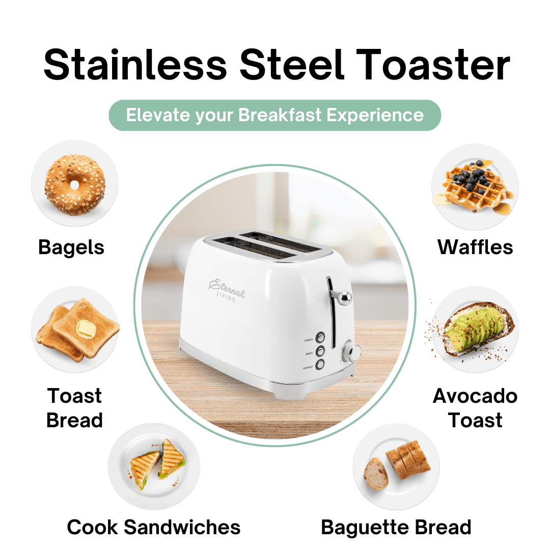 Stainless Steel 2 Slice Toaster with 6 Bread Shade Settings