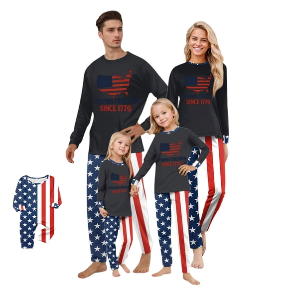 Patriotic Family Pajamas, Patriotic 250th Anniversary Family Matching Pajamas Set, American Flag Print Long Sleeve Sleepwear for Family , 1776-2026 Usa Independence Day Loungewear