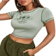 thumbnail image 4 of T-Shirts à Imprimé Ange pour Femmes à Manches Courtes, Col Contrastant, Courts, 4 of 9
