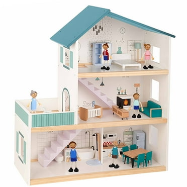 TOOKYLAND Kids Wooden Dollhouse Play Set, Multicolor, 27.48''