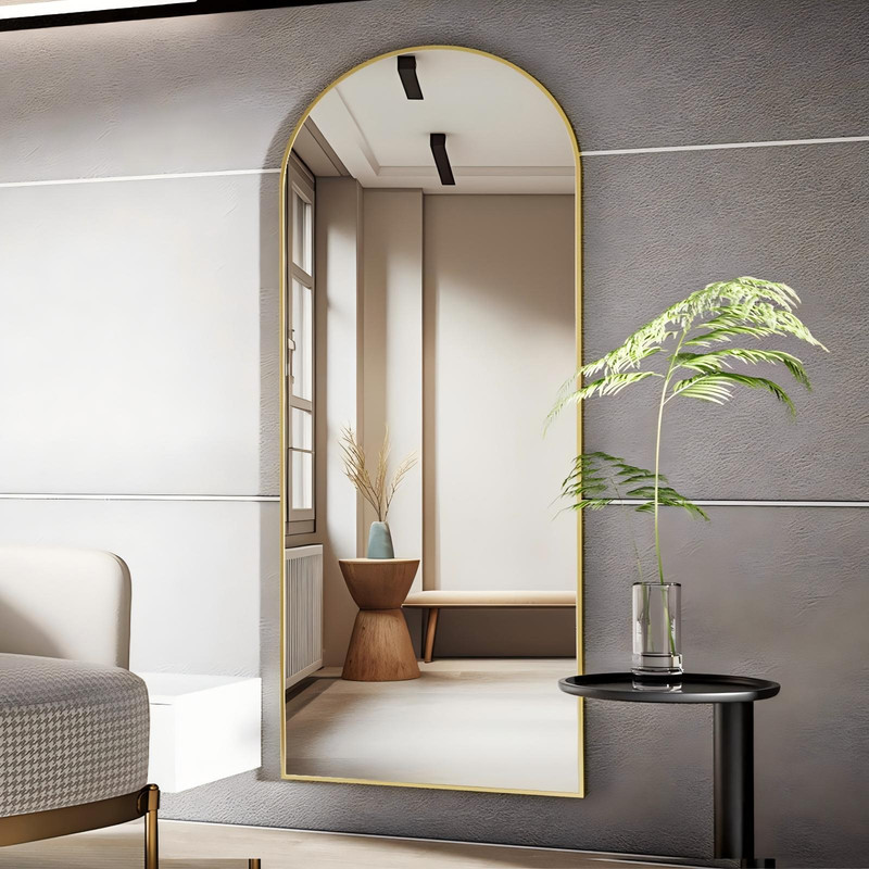 Mirrasia 21"x64" Arched Full Length Mirror Standing or Leaning Mirror,Gold