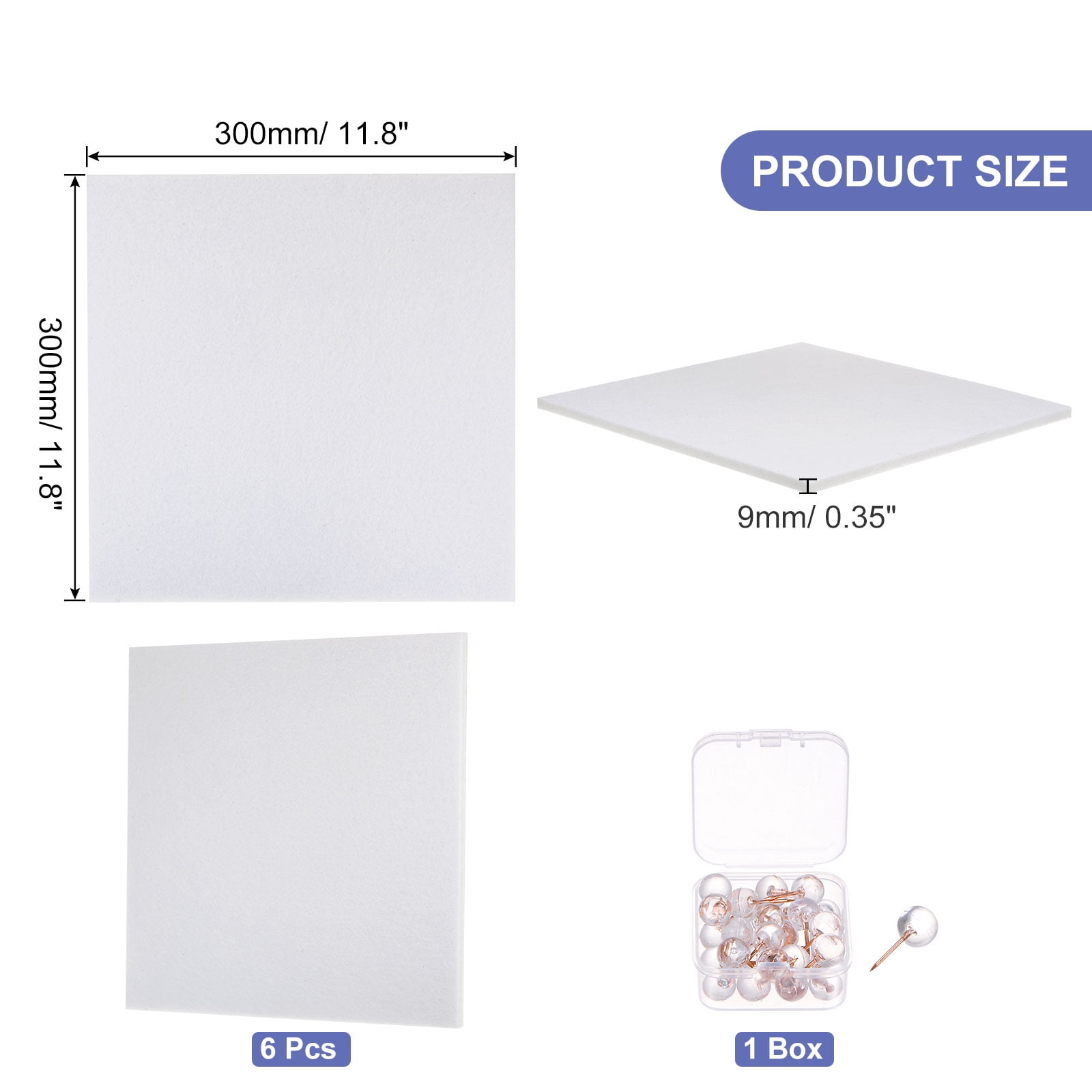 Felt Bulletin Board 12"x12" 6Packs Self Adhesive Tile with Pins, White