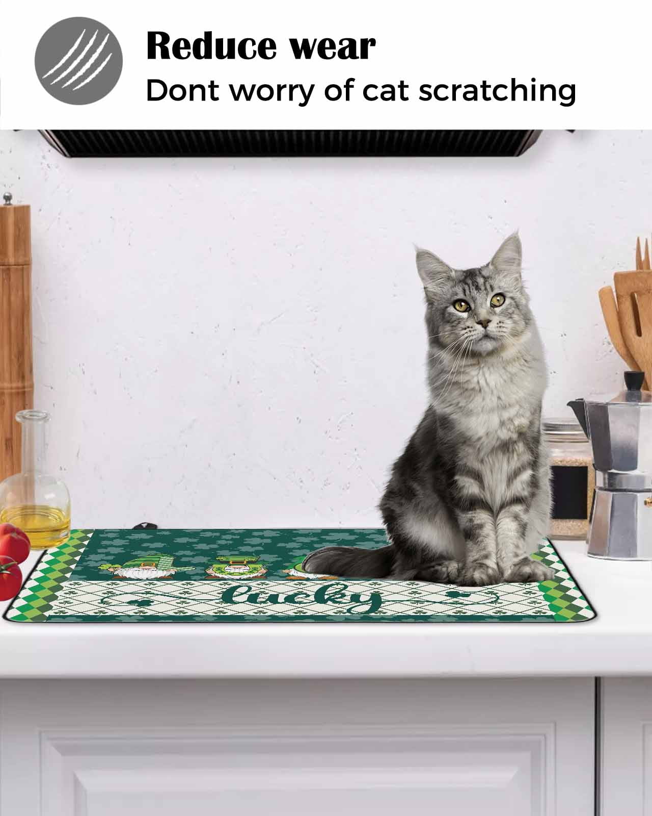 Large Induction Cooktop Protector Mat St. Patrick's Day Stove Top Covers for Electric Stove, Spring Green Lucky Shamrock Gnomes Plaid Decorative Stove Burner Cover Mats, Glass Top Stove Cover