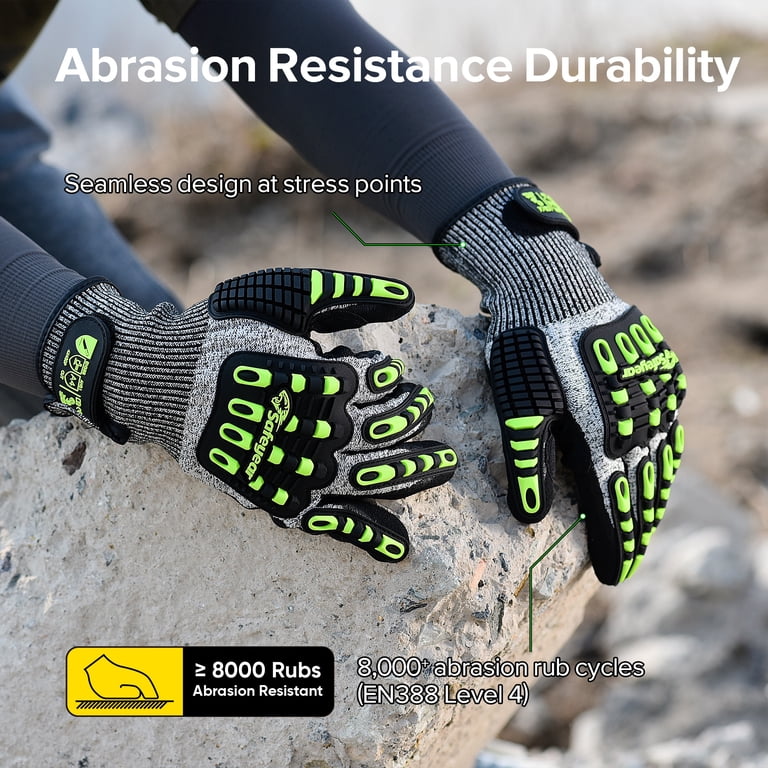 Cut Protection SAFEYEAR ANSI A4 Cut Resistant Gloves, Nitrile Coated with TPR Impact ...