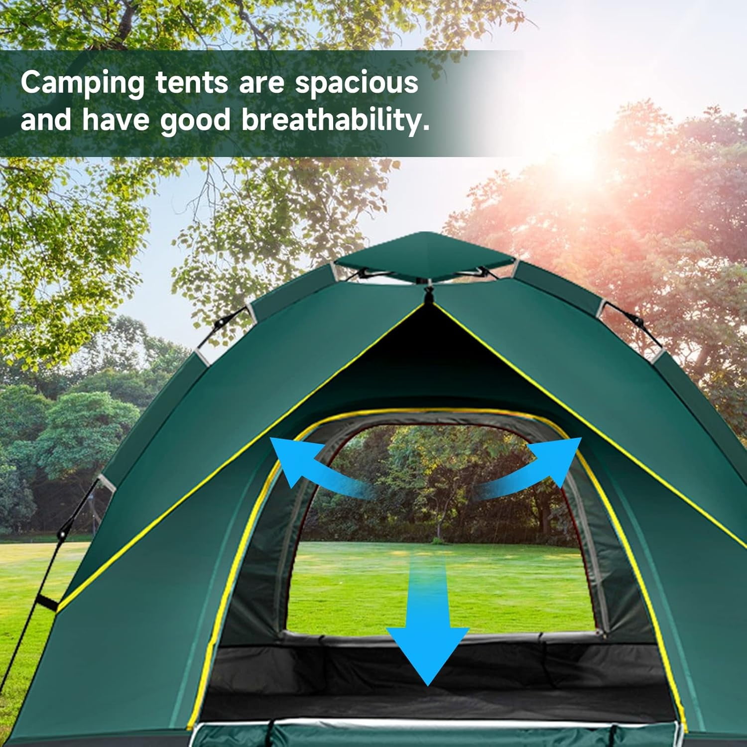 SAN LIKE Camping Tent 3/4 Person Tents for Family Camp Tent Waterproof Outdoor for Backpacking Hiking Easy Setup with Storage Bag,8 Ground ding,4 Windproof Rope(Green with Doors No Windows)
