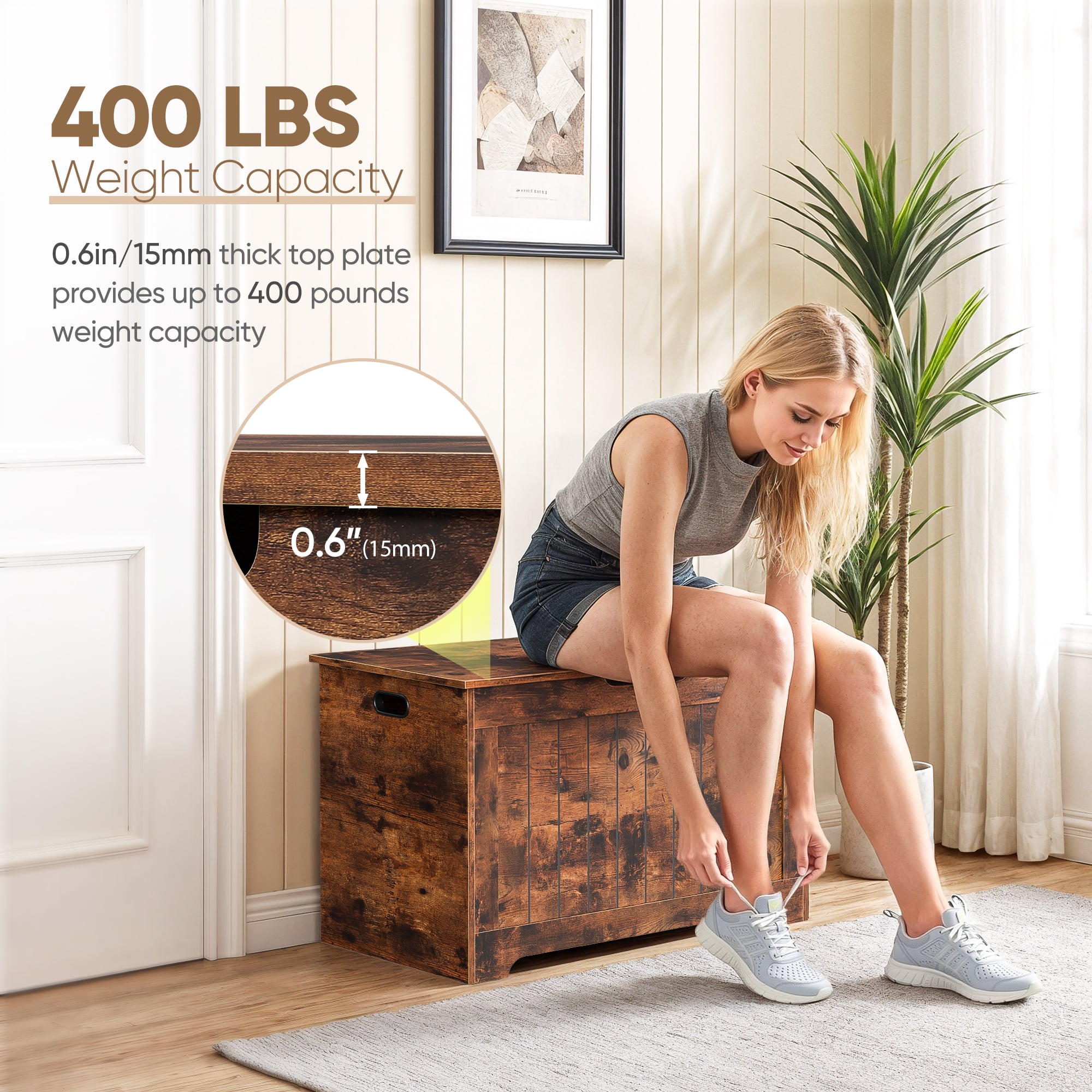 SuperDeal 30-Inch Lift Top Storage Chest Wooden Home Organizer Bench with Safety Hinged Lid Large MDF Toy Box Entryway Bedroom Living Room, Rustic Brown
