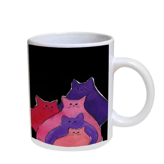 KuzmarK Coffee Cup Mug Pearl Iridescent White - Pink Red Purple Abstract Kitites Cat Art by Denise Every
