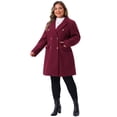 thumbnail image 3 of DARING DIVA Women's Plus Size Winter Pea Coat Double Breasted Notch Lapel 2X Burgundy, 3 of 6