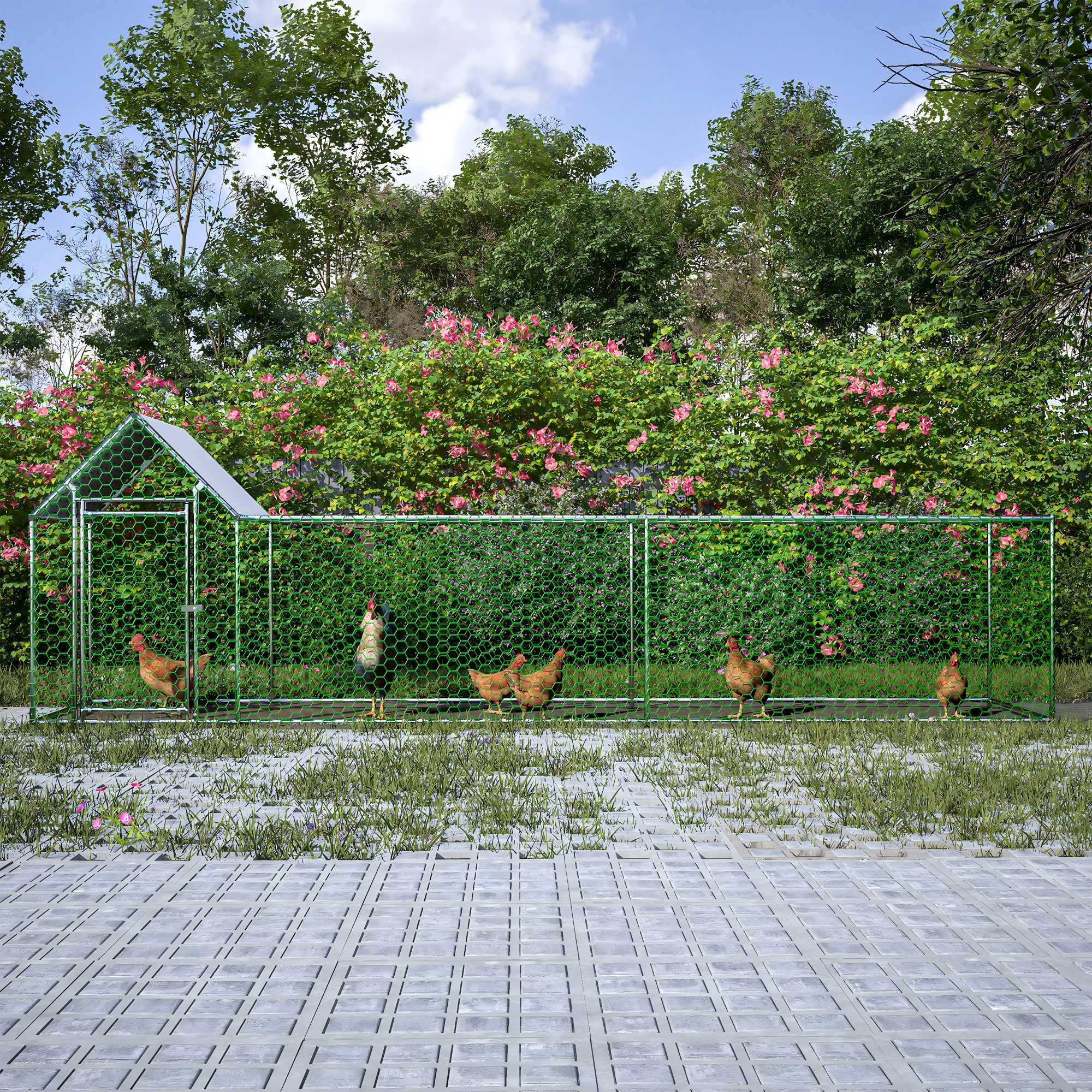 Aukfa 16x3FT Metal Chicken Coop with Run, Outdoor Backyard Hen House Poultry Habitat Cage w/Cover