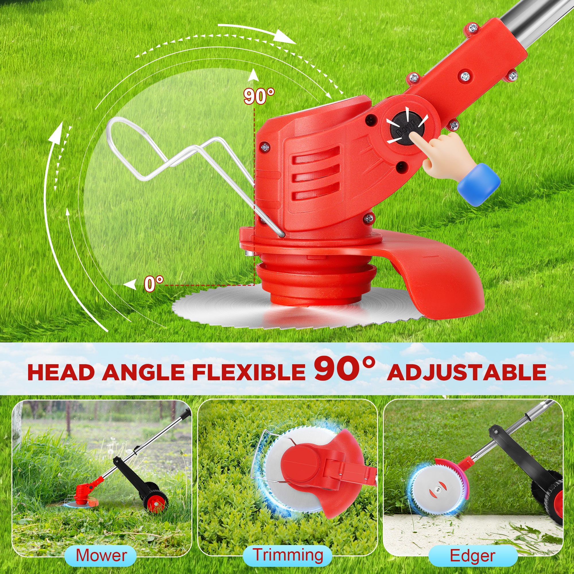 RELOIVE Weed Eater,Cordless Weed Trimmer,Electric Weed Wacker, with 2PCS 4000mAh Batteries and Charger, 6-in-1 String Trimmer with Wheels, 43.3''-53.1'' Adjustable for Garden Yard