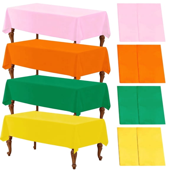 12 Pack Tablecloth, 108 x 54 in Disposable Tablecloths, PEVA Plastic Tablecloth in Assorted Colors, Tablecloth for Parties, Picnics, Dining Events