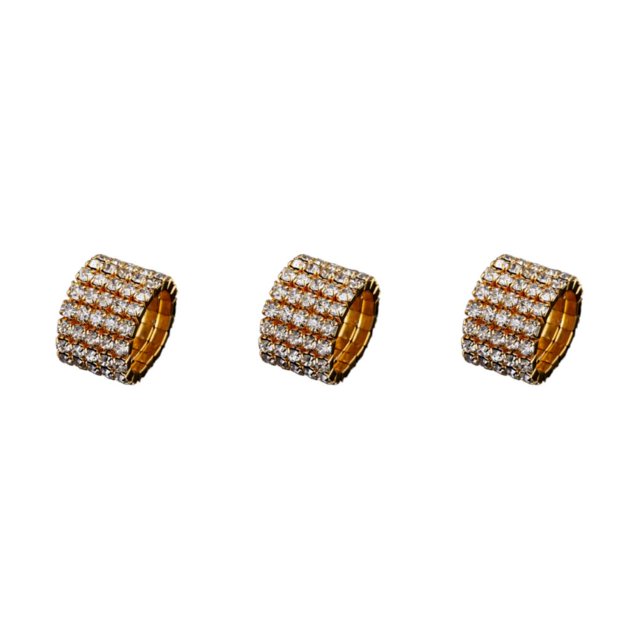 Transemion Elastic Ring Fashionable Crystal Inlays For Elegant Presence Alloy Is golden 5 rows 3Set