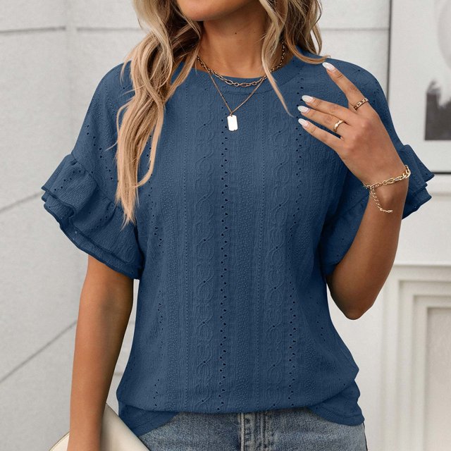 mfyjkho Tops Casuales Para Mujer, Blusa Holgada De Manga Corta Con Lentejuelas Y Cuello En V Para Mujer Tops Para Salir Para Mujer S