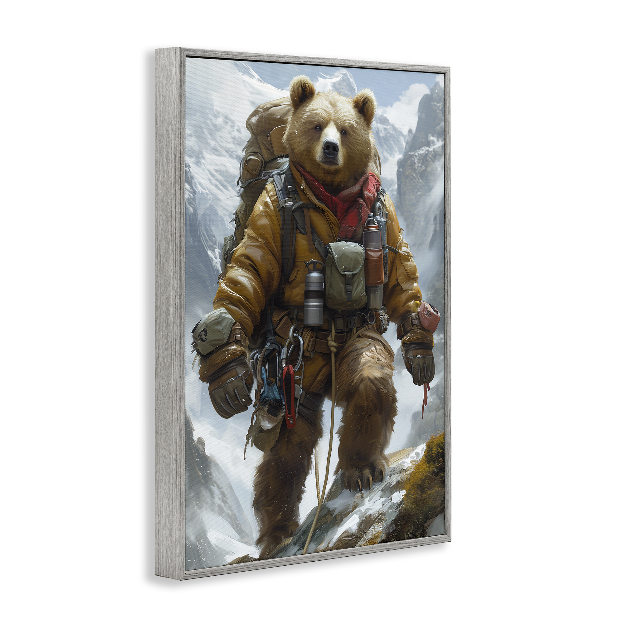 Stupell Industries Mountain Hiking Bear Animals & Insects Painting Gray Framed Art Print Wall Art, 16 x 24
