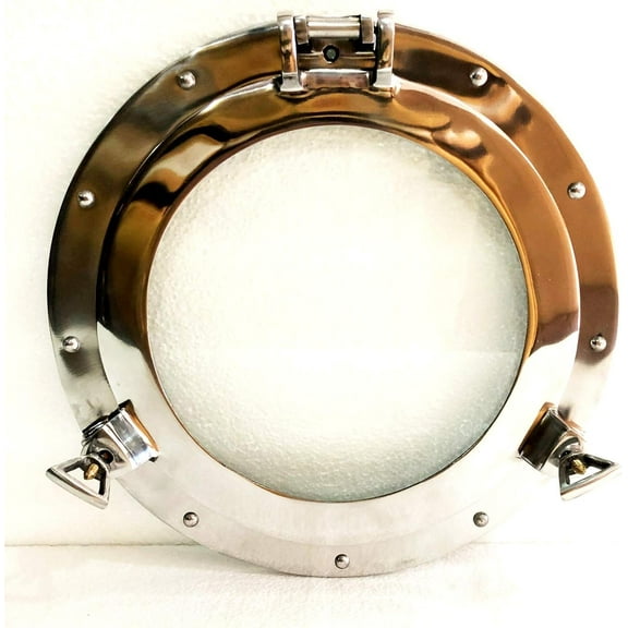 12" Maritime Shiny Silver Porthole Round Window Glass Nautical Boat Ship Porthole Decor
