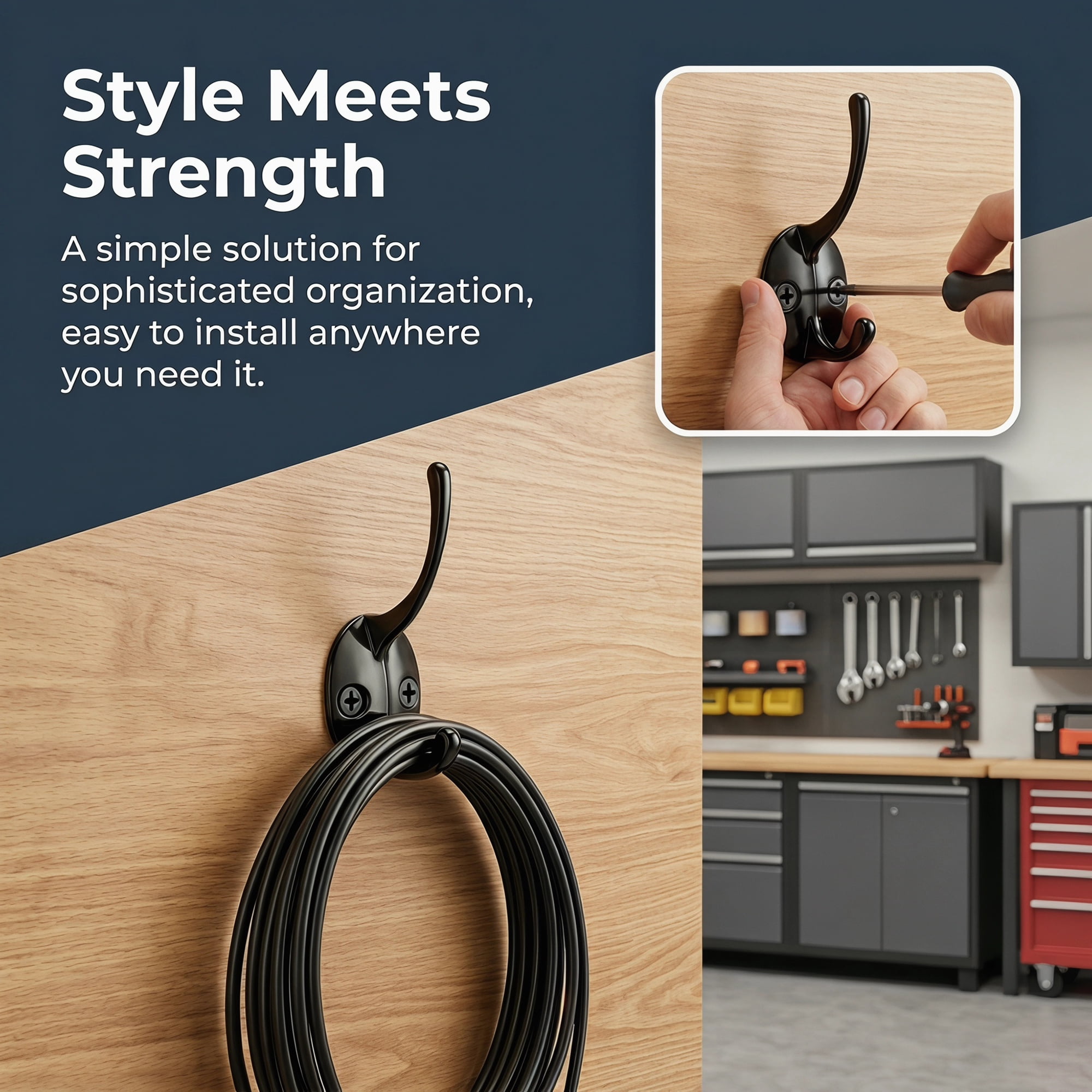 Unique Bargains Utility Hooks 12Pcs Metal Durable Wall Hooks for Kitchen Black