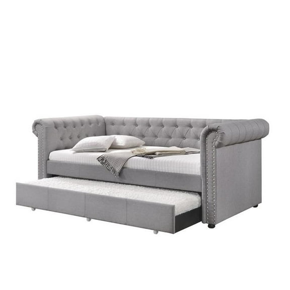 Bowery Hill Daybed & Trundle (Twin Size) in Smoke Gray Fabric