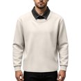 thumbnail image 5 of Domuza Mens Fake Two Pieces Polo Sweatshirt Fall Winter Stylish Casual Loose Long Sleeves Lapel Pullover Top Beige L, 5 of 5
