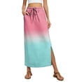 thumbnail image 2 of Gradient High Waisted Skirt, Casual Flowy Long Skirt with Slit and Pockets, Summer Ombre A-Line Slacks, 2 of 6