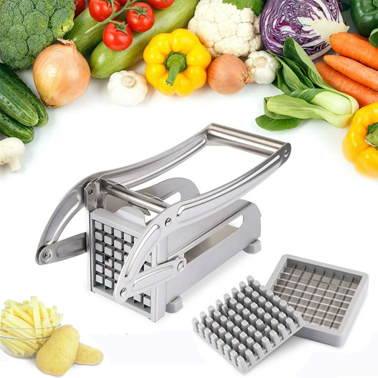  Kitchen Buddy - Easy French Fry Cutter - Stainless Steel  Vegetable & Potato Slicer - 2 Blade Inserts - Extra Peeler - For Natural  Fries At Home - Cut Thick or