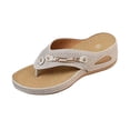 thumbnail image 2 of Bkhluea Women Rhinestone Bar Thong Wedge Sandals Comfortable Footwear For Beach Travel Casual Outdoor Activities, 2 of 7
