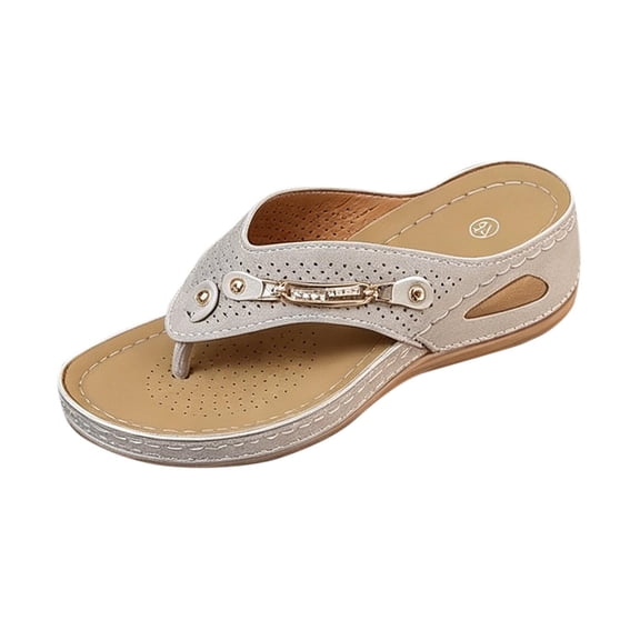 Xugsiok Wedge Sandals for Women Spring Summer Fashion Casual Solid Color Beach Flip Flops with Metal Buckle