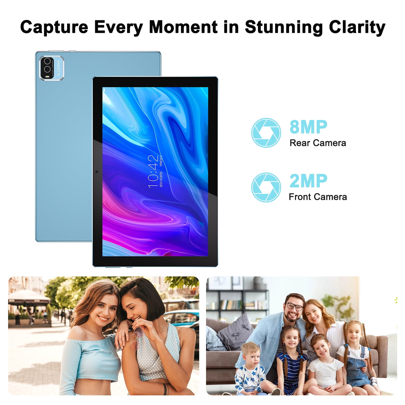 Android 15 Tablet 2 in 1 Tablets 10 Inch Tablet with Keyboard Mouse Case Protective Stylus 10.1" Tab 8GB+64GB Support 1TB Expansion 2MP+8MP Dual Camera 6000mAh Battery Bluetooth WIFI-6, Blue